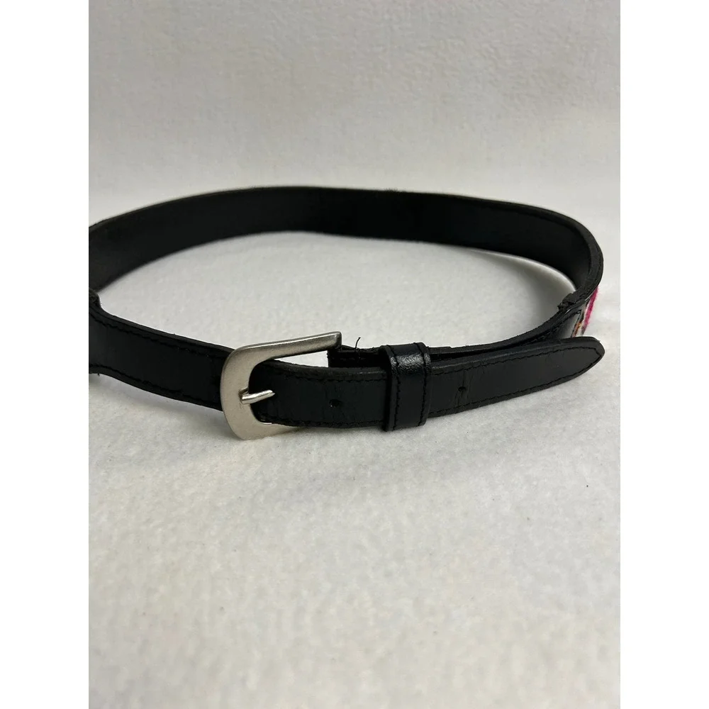 Boho Ethnic Festival Hippie Womens 38 Black Mirror Work Embroidered Leather Belt